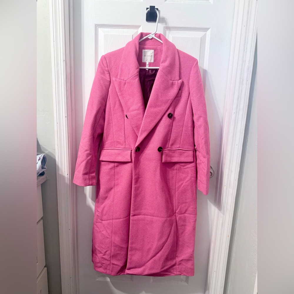 Avec Les Filles Vibrant Pink Double-Breasted Wool-Blend Trench Coat